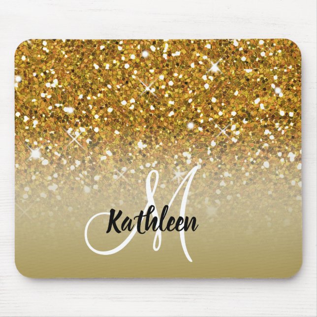 Mousepad O brilho Dourado feminino Sparkles nome do (Frente)