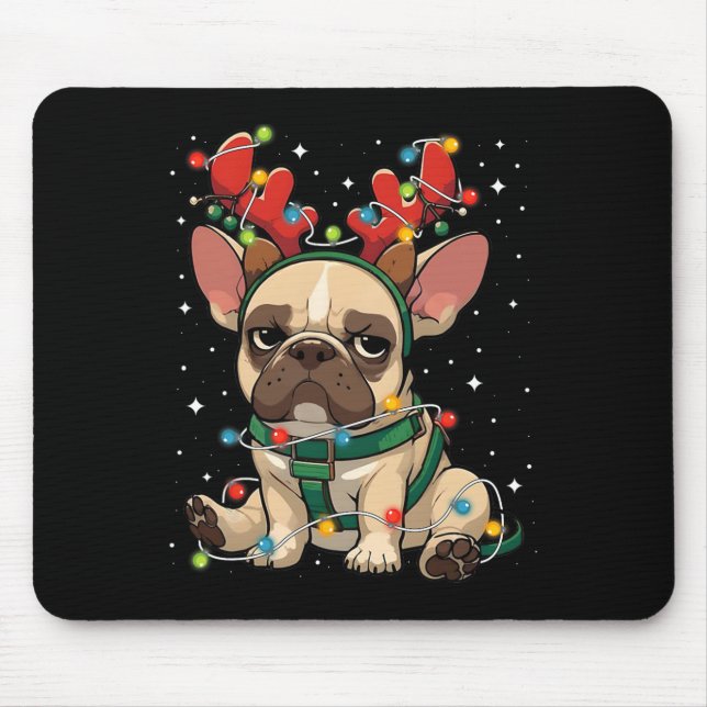 Mousepad O Bulldog Francês Bonito Caiu Em Luzes De Natal (Frente)