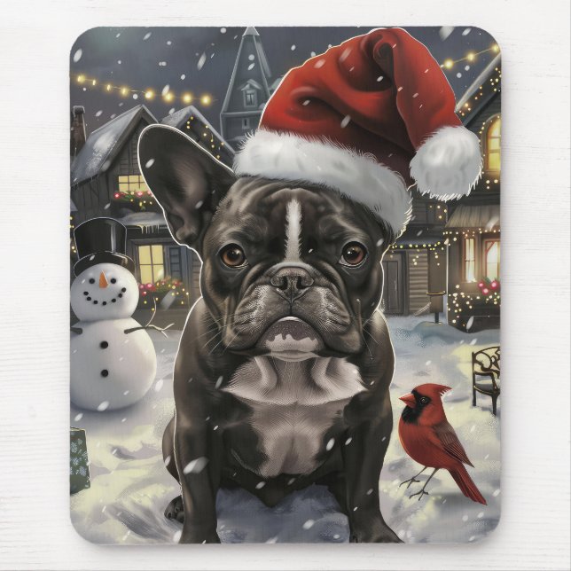 Mousepad O Bulldog Francês Winter Wonderland Natal Joy (Frente)