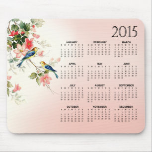 Mousepad O calendário dos pássaros 2015 do amor do vintag