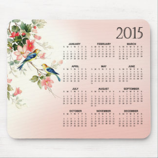 Mousepad O calendário dos pássaros 2015 do amor do vintage