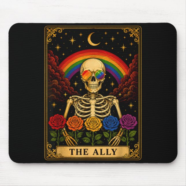 Mousepad O cartão tarot aliado esqueleto orgulho arco-íris (Frente)