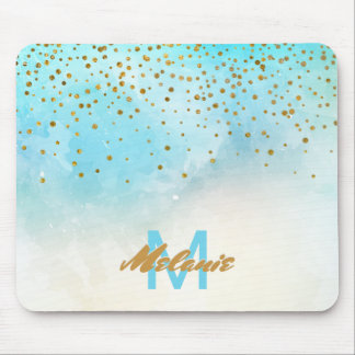 Mousepad O confete Glam Dourado pontilha a turquesa da