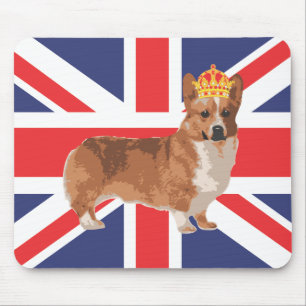 Mousepad O Corgi da rainha com coroa e Union Jack
