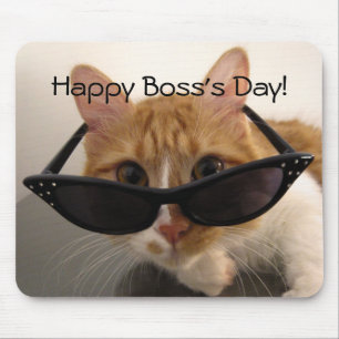 Mousepad O dia do chefe feliz - gato legal nos óculos de