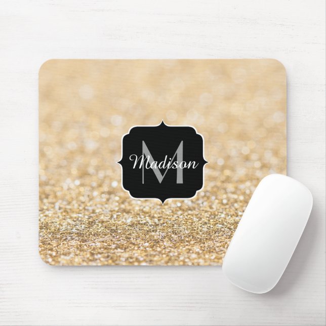 Mousepad O dourado do champanhe brilha como brilho Monogram (Com mouse)
