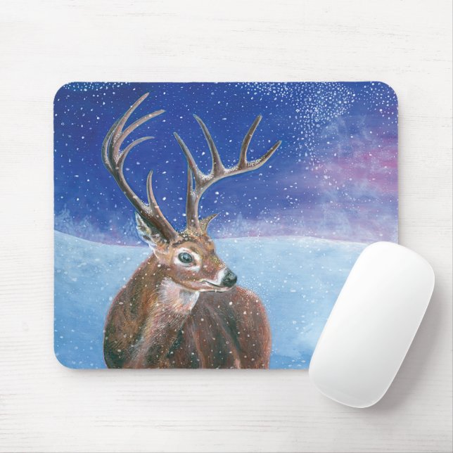 Mousepad O elafo vermelho do cervo e a paisagem de inverno (Com mouse)