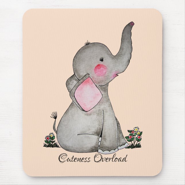 Mousepad O elefante bonito do bebê da aguarela com cora & (Frente)