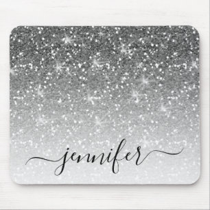 Mousepad O Elegante Silver Glitter reproduz o seu nome