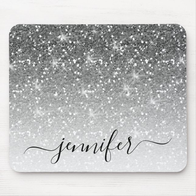 Mousepad O Elegante Silver Glitter reproduz o seu nome (Frente)