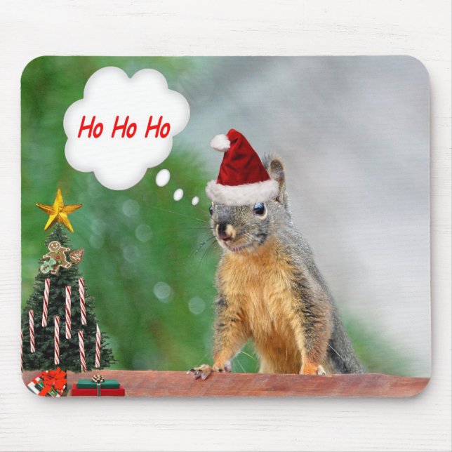Mousepad O Feliz Natal Squirrel dizer Ho Ho Ho! (Frente)