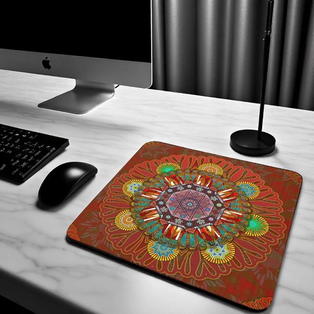 Mousepad O Filtro Vermelho Floral do Pico Manipur Mandala (Criador carregado)