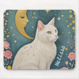Mousepad O Gato Branco Encantador com Olhos Verdes