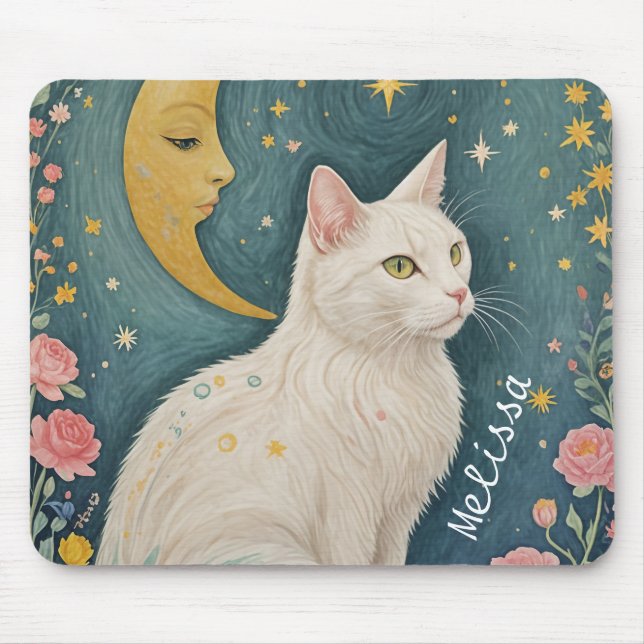 Mousepad O Gato Branco Encantador com Olhos Verdes (Frente)