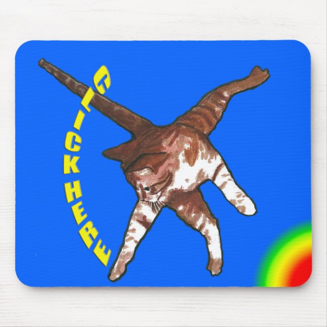 Mousepad O gato diz clica aqui! Tapete do rato azul (Frente)