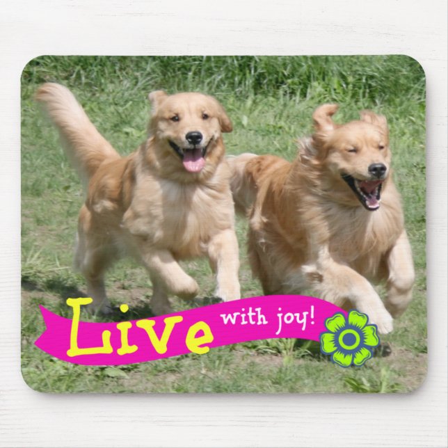 Mousepad O golden retriever vive com a alegria (Frente)