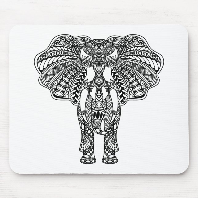 Mousepad O Henna Mehndi decorou o elefante indiano (Frente)