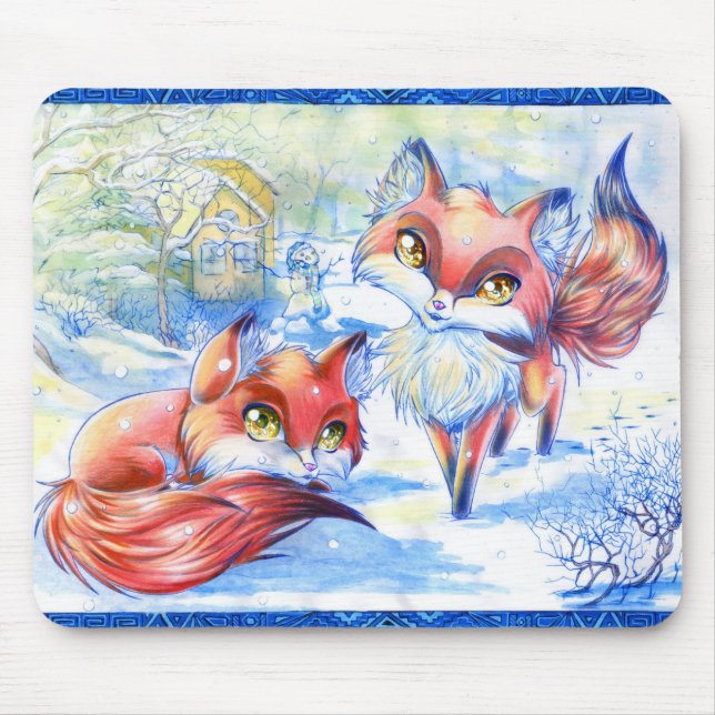 Mousepad O inverno Foxes o tapete do rato (Frente)