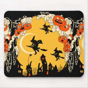 Mousepad O Lanturns de Jack do vintage e bruxas do vôo