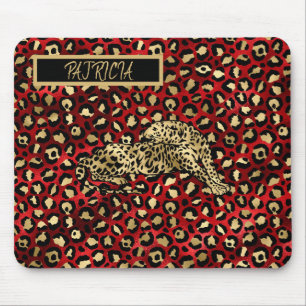Mousepad O Leopardo Vermelho Negro Dourado Diversão