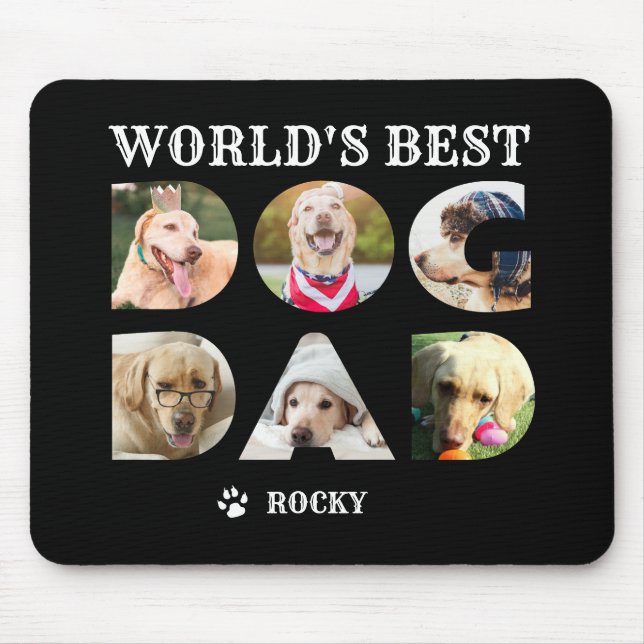 Mousepad O melhor Pai de cães do mundo 6 colagem de fotos e (Frente)