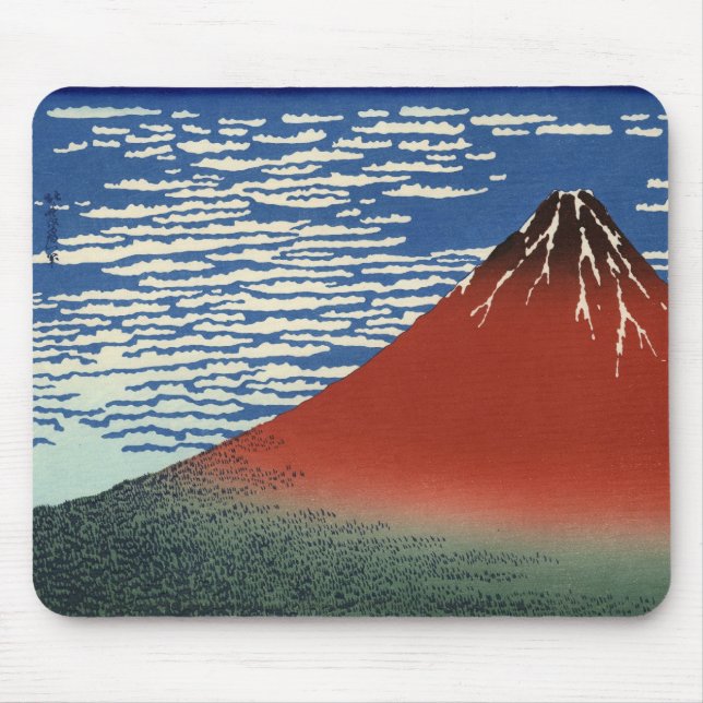 Mousepad O Mouse Vermelho Fuji de Hokusai (Frente)