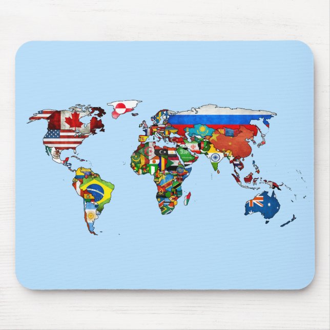 Mousepad O mundo embandeira o tapete do rato do mapa (Frente)