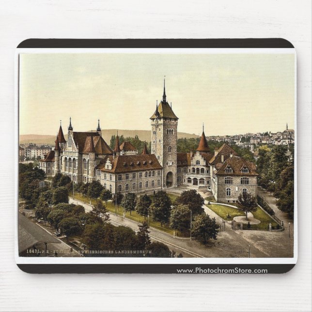 Mousepad O museu, Zurique, vintage Photochrom da suiça (Frente)