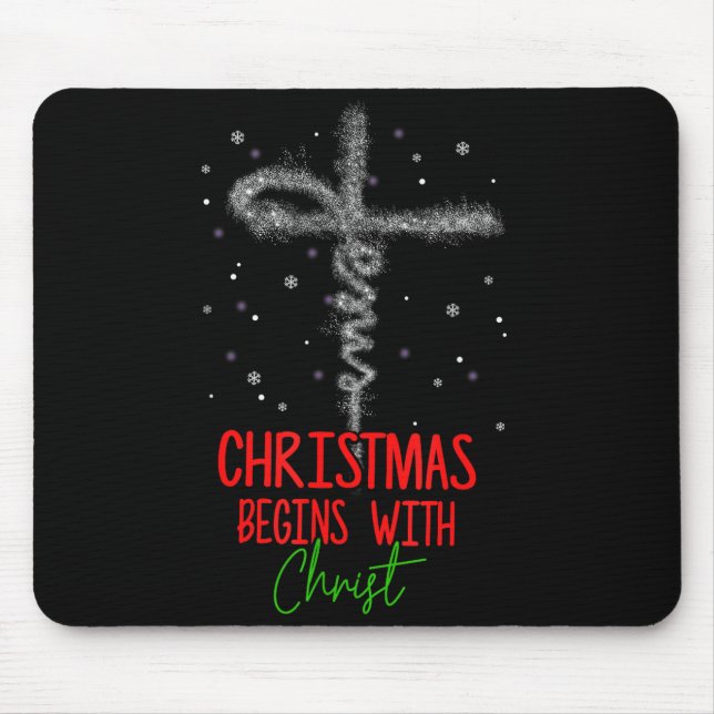 Mousepad O Natal Começa Com Cruz De Cristo Religioso Cristã (Frente)