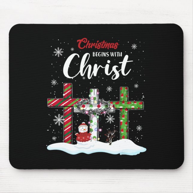 Mousepad O Natal Começa Com O Cristo Snowman Christian Cro (Frente)