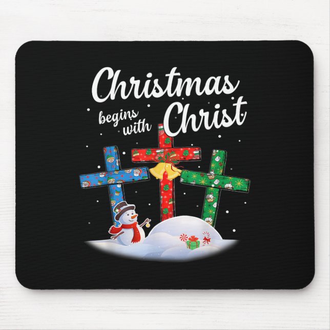 Mousepad O Natal Começa Com O Cristo Snowman Christian Cro (Frente)