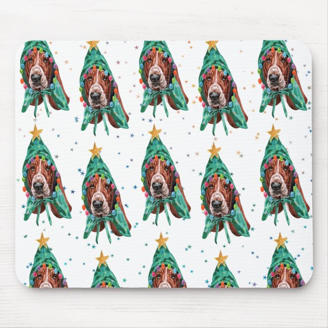 Mousepad O Padrão de Cachorro da Caça Basset é Natal (Frente)