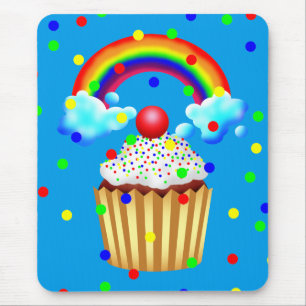Mousepad O partido do cupcake com arco-íris & polvilha