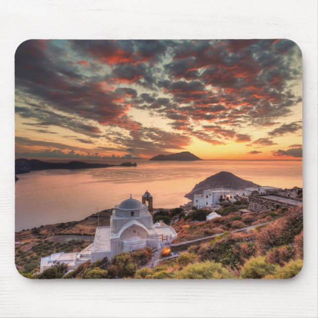 Mousepad O pôr do sol do castelo de Plaka em Milos (Frente)