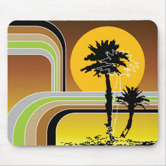 Mousepad O por do sol retro tropical da praia das palmeiras