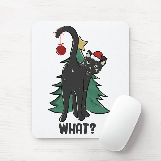 Mousepad O quê? Design de Natal Black Cat Holiday (Com mouse)