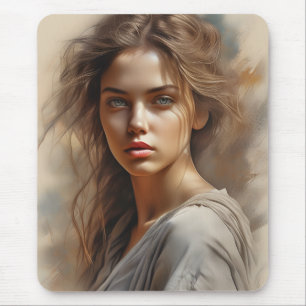 Mousepad O Retrato Rapariga é um desenho a lápis de uma mul