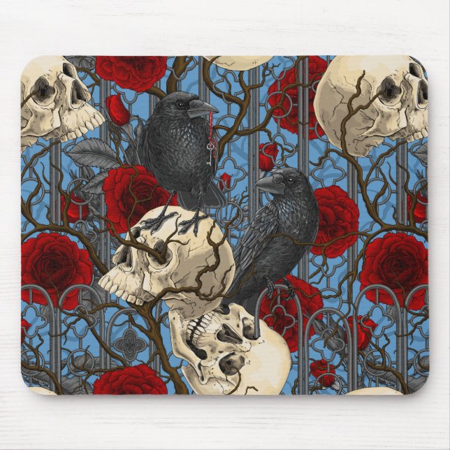 Mousepad O segredo do Raven. Ilustração gótica escura e san (Frente)