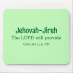 Mousepad O Senhor Irá Proporcionar Bíblia Verso Verde<br><div class="desc">Este belo mouse pad apresenta um dos nomes de Deus,  Jeová-Jireh,  que significa que o Senhor fornecerá,  juntamente com o verso Bíblia que acompanha o livro de Gênesis.</div>