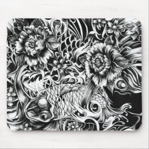 Mousepad O tatuagem japonês das flores do koi e de lótus