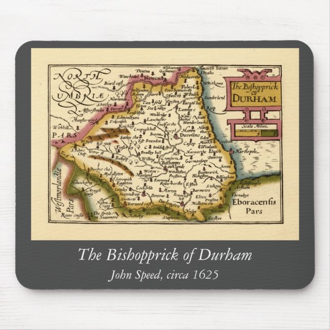 Mousepad O velho mapa de Durham County England (Frente)