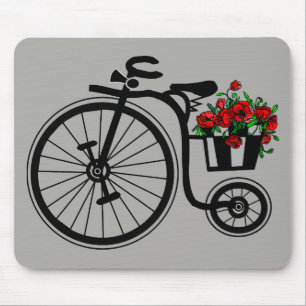 Mousepad O vintage romântico floresce a bicicleta
