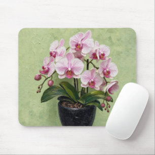 Mousepad Obra de Arte em Impasto de Orquídea Rosa