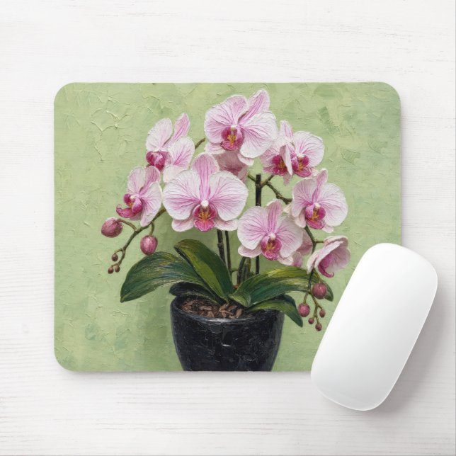 Mousepad Obra de Arte em Impasto de Orquídea Rosa (Com mouse)