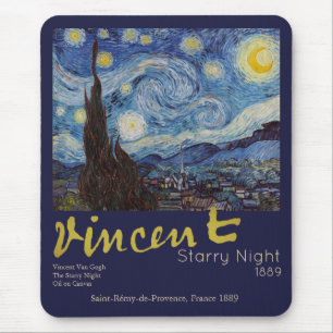 Mousepad Obra-prima Vintage Azul Noite Estrelada de Van Gog