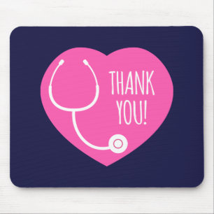 Mousepad Obrigado Estetoscópio de Coração Rosa