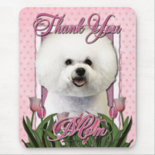 Mousepad Obrigado - tulipas cor-de-rosa - Bichon Frise