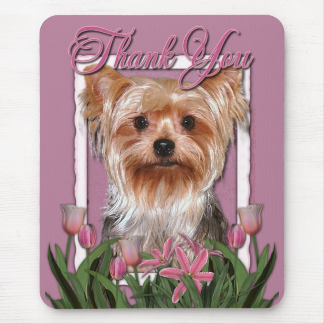 Mousepad Obrigado - tulipas cor-de-rosa - yorkshire terrier (Frente)