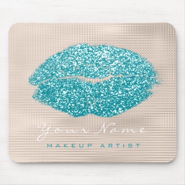 Mousepad Ocean Aqua Ivory Glitter Name Makeup Lábios Kiss (Frente)