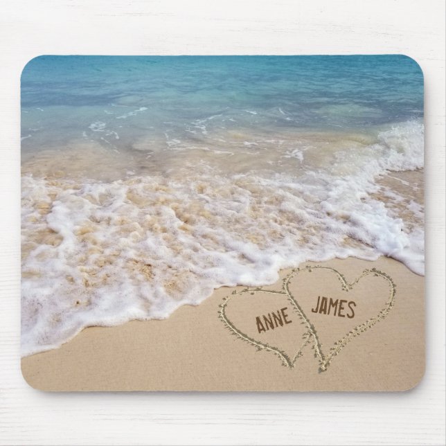 Mousepad Ocean Beach Hearts com nomes (Frente)